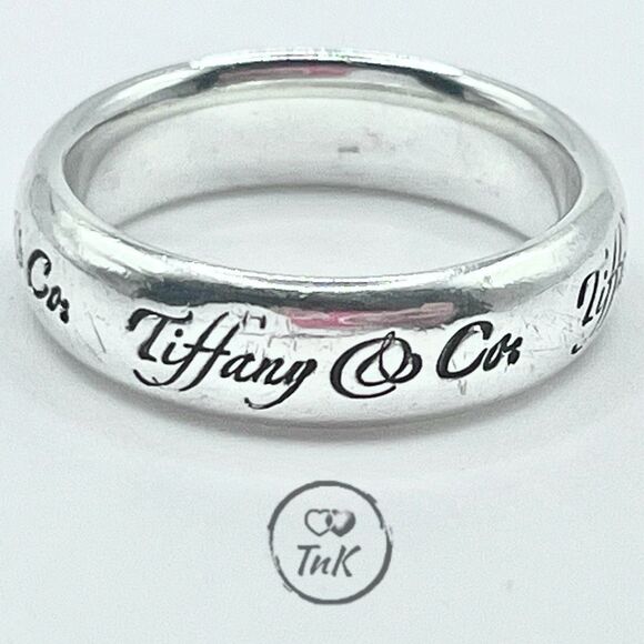 Tiffany & Co. Wide Notes Script Silver Ring - Sz 7.5 - Picture 5 of 16